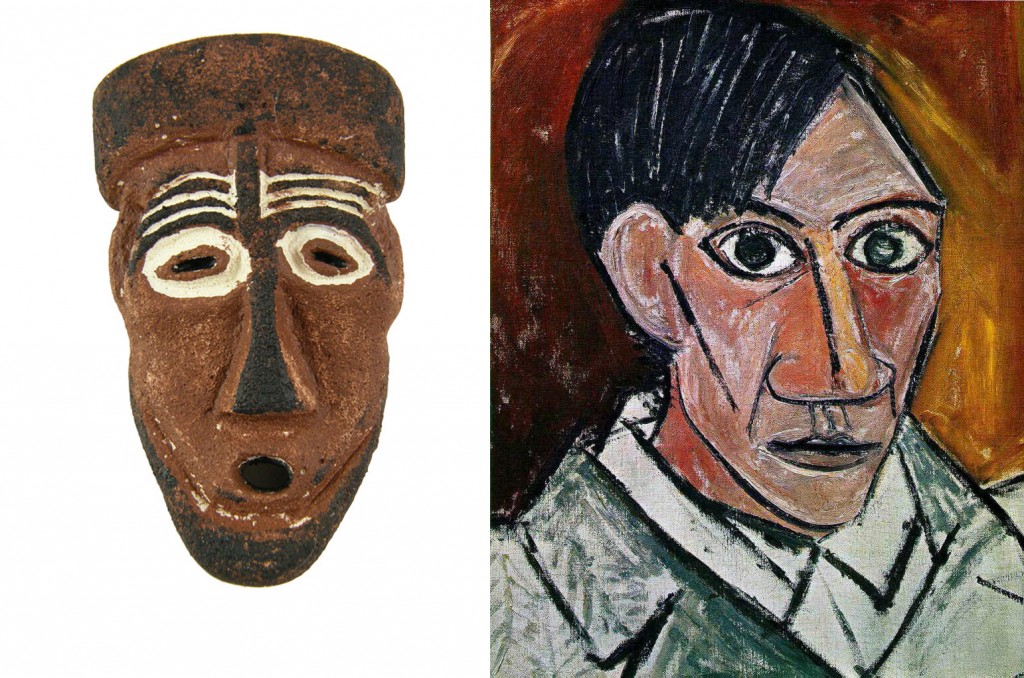 African mask, self-portrait by Picasso, 1907